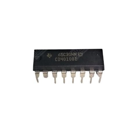 El CD4010 es un circuito integrado de la familia CMOS que actúa como un buffer lógico y se utiliza principalmente para la conversión de niveles de voltaje entre distintos sistemas lógicos. Es un dispositivo hex-buffer, lo que significa que contiene seis buffers independientes dentro del mismo encapsulado.