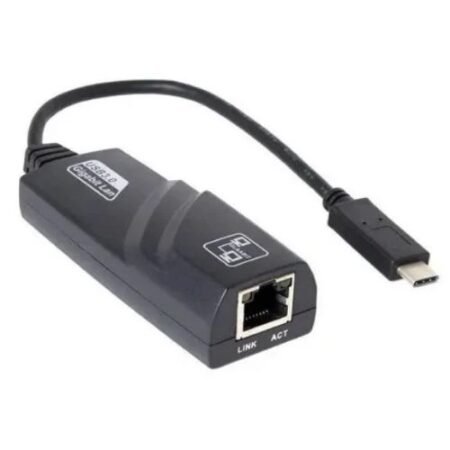 Adaptador USB-C a RJ45 que brinda conexión Ethernet de hasta 1000 Mbps. Ideal para laptops sin puerto LAN. Compacto, portátil y sin drivers.