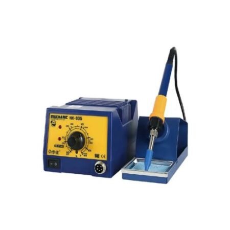 Estación de soldadura MECHANIC con cautín regulable de 200 °C a 480 °C, ideal para trabajos electrónicos precisos. Ofrece control térmico estable.
