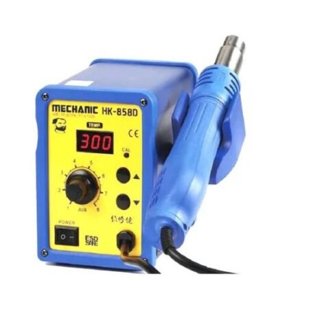 Estación de aire caliente MECHANIC con temperatura regulable de 100°C a 500°C, ideal para soldadura, desoldadura y reparación electrónica precisa.