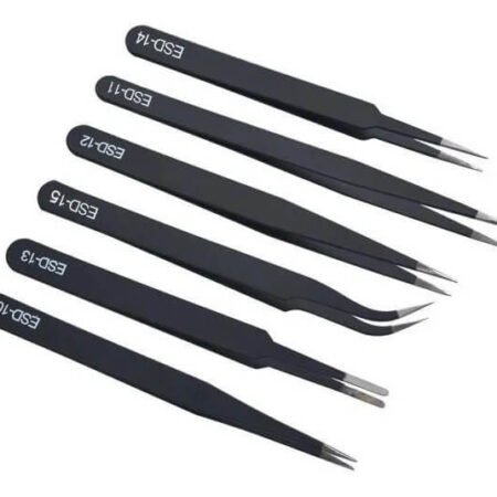 Set de 6 Pinzas Antiestáticas Metálicas Acero Para SMD